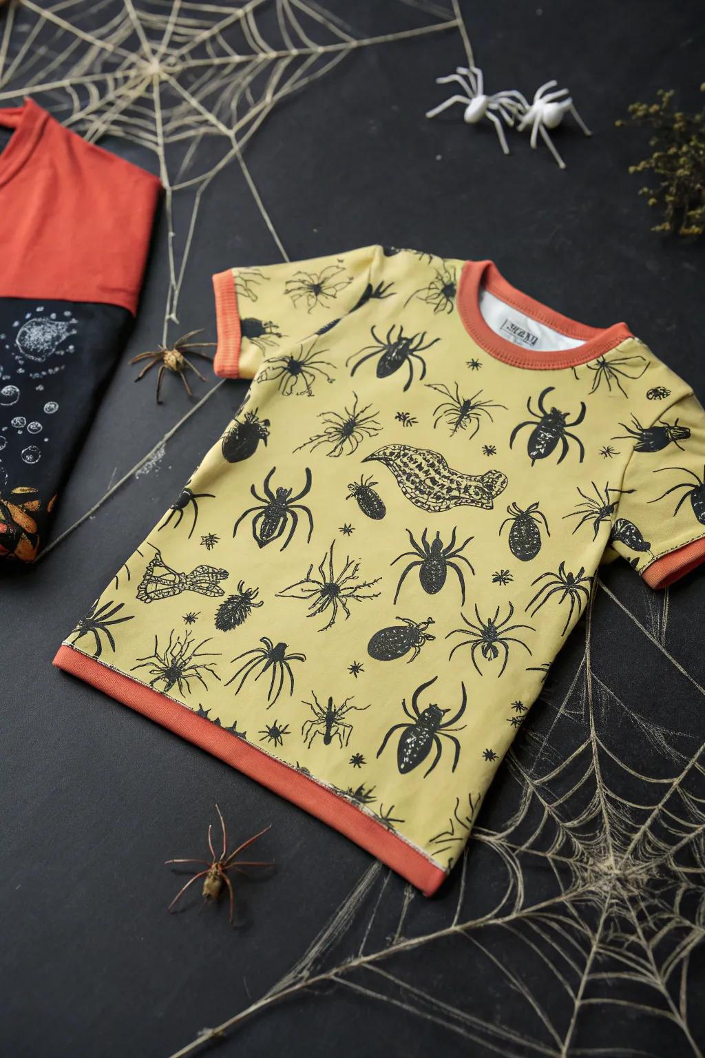A spine-tingling shirt design featuring creepy crawlies like spiders.