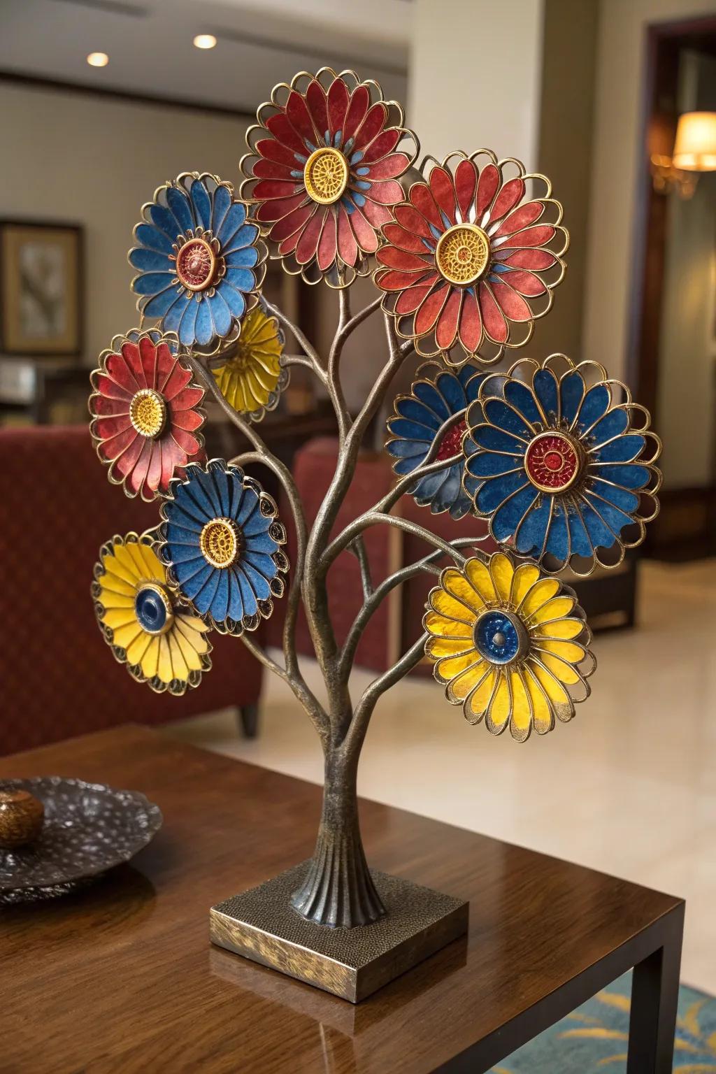 Bold Craftsmanship: A Vibrant Metal Bloom Tree for Your Space