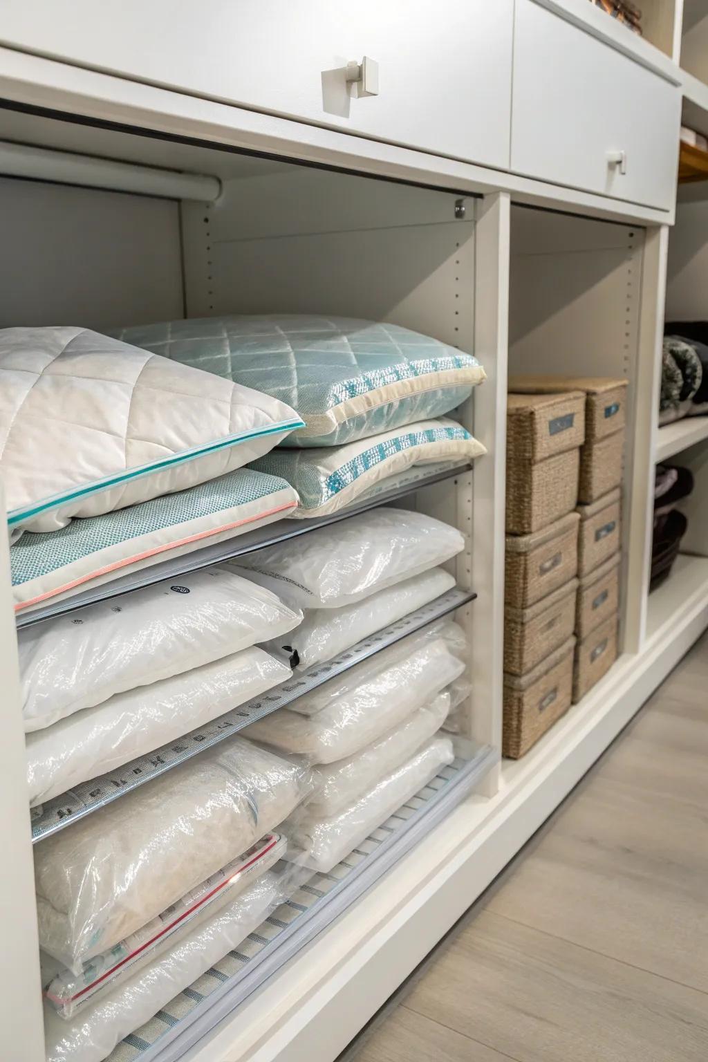 Vacuum packing offers a compact solution for storing seasonal bedding.