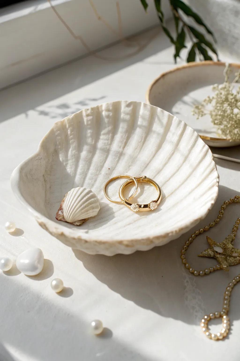 Elegance in Nature: Transform your treasures with this handcrafted shell jewelry dish.