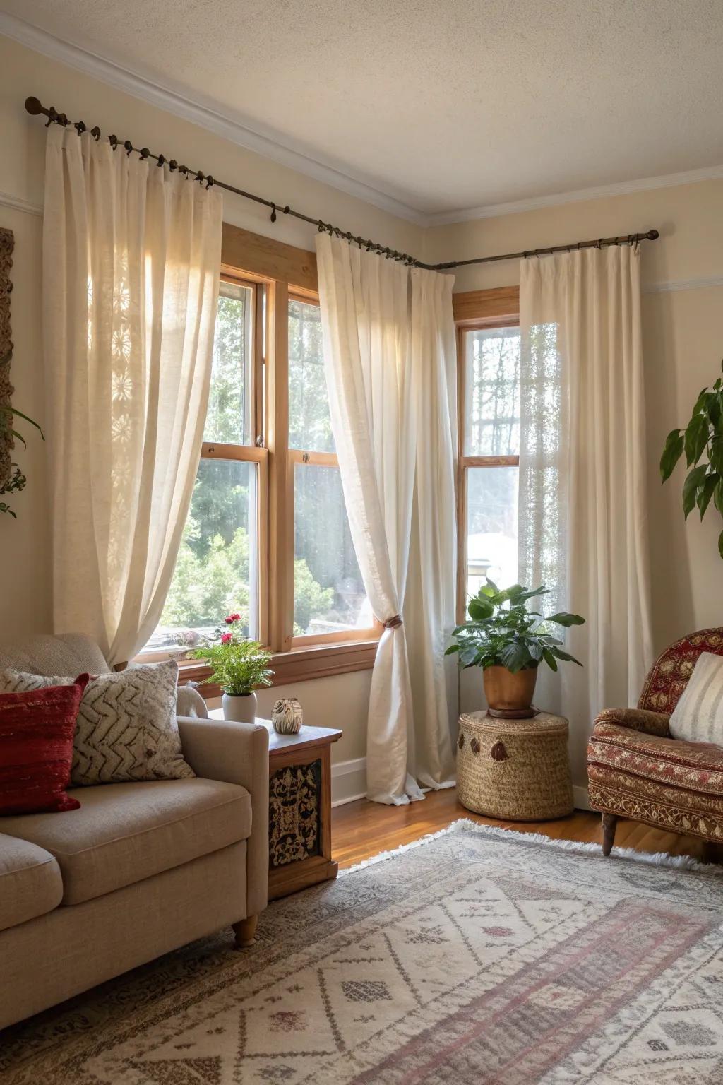 Cafe-style short curtains for a cozy and inviting space.