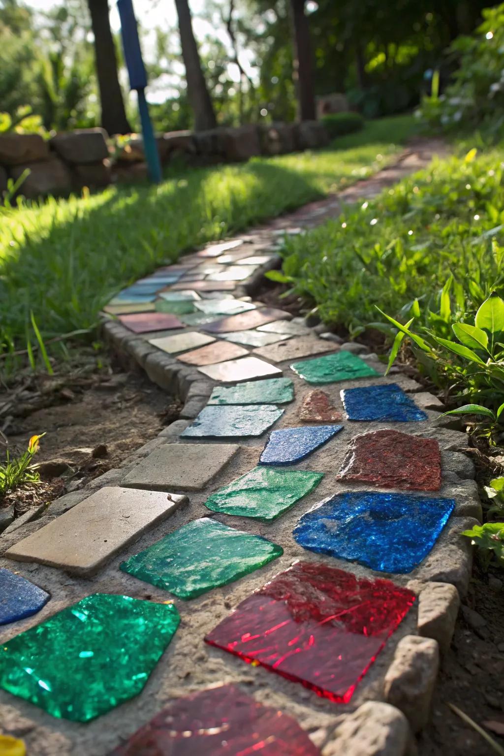 Illuminate your garden path with the eco-friendly elegance of recycled glass edging.