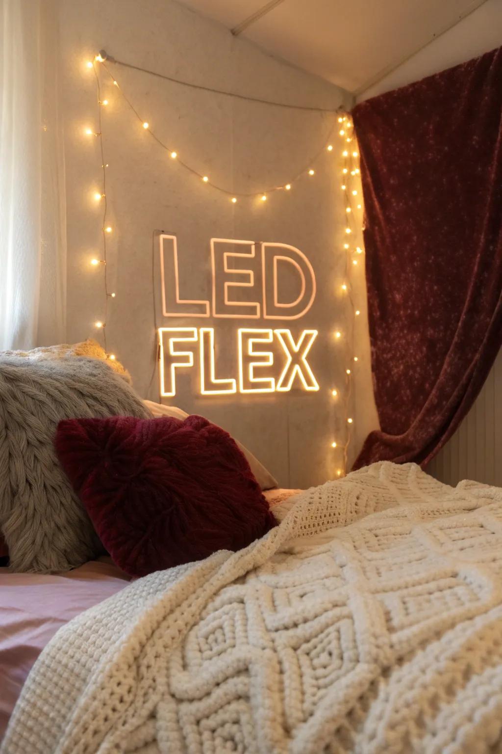 Set the mood with flexible LED word art.