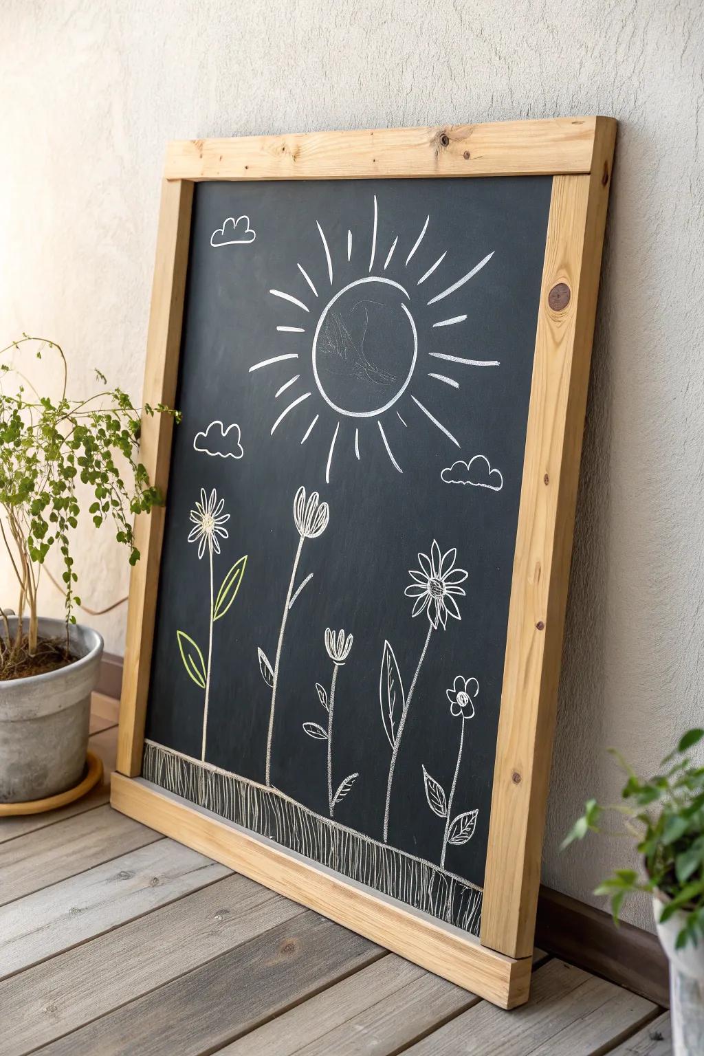 Embrace the beauty of growth and sunshine with this charming spring chalkboard art.