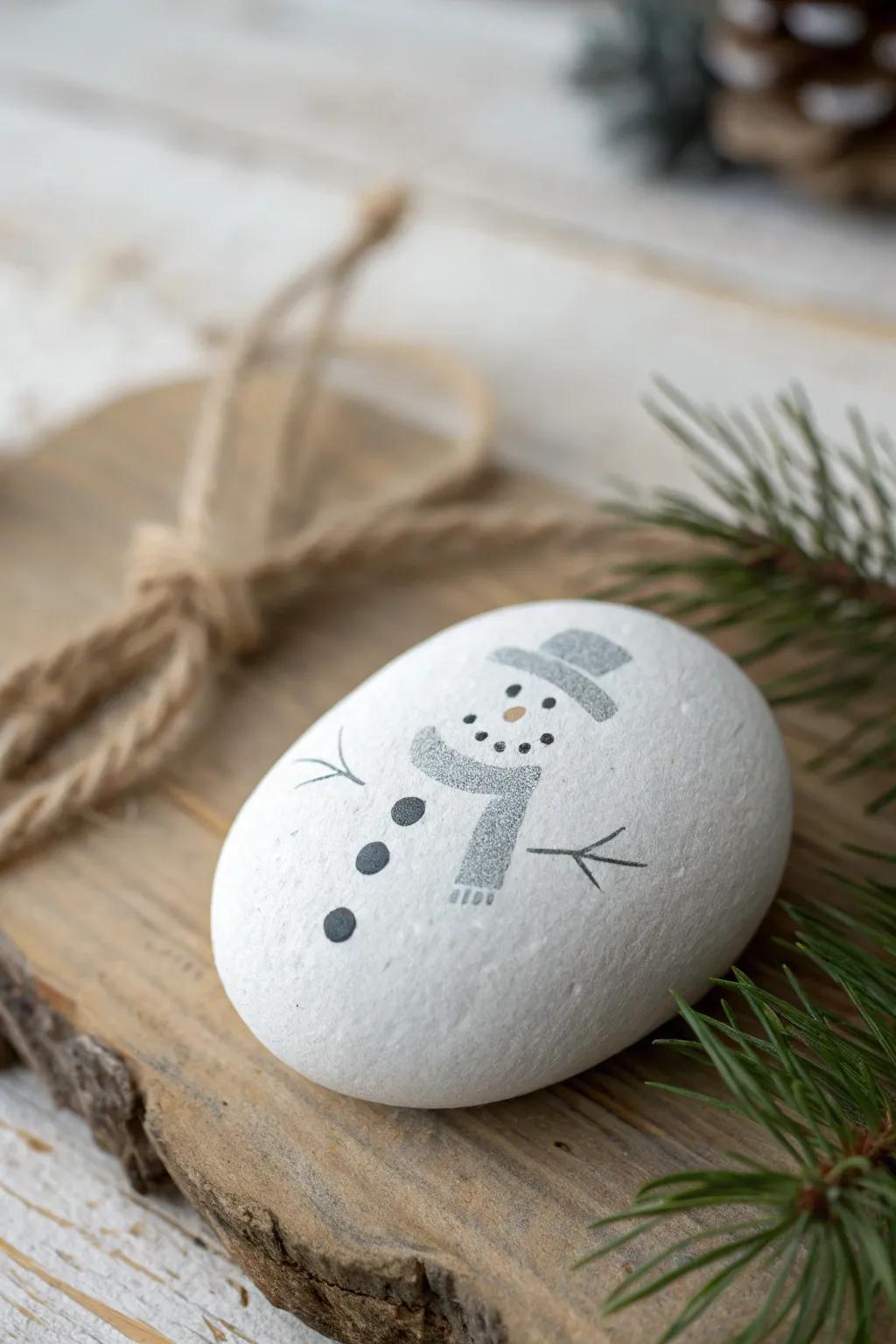 Embrace minimalist charm with this sleek snowman silhouette painted on a natural canvas. Perfect for a touch of modern winter elegance.