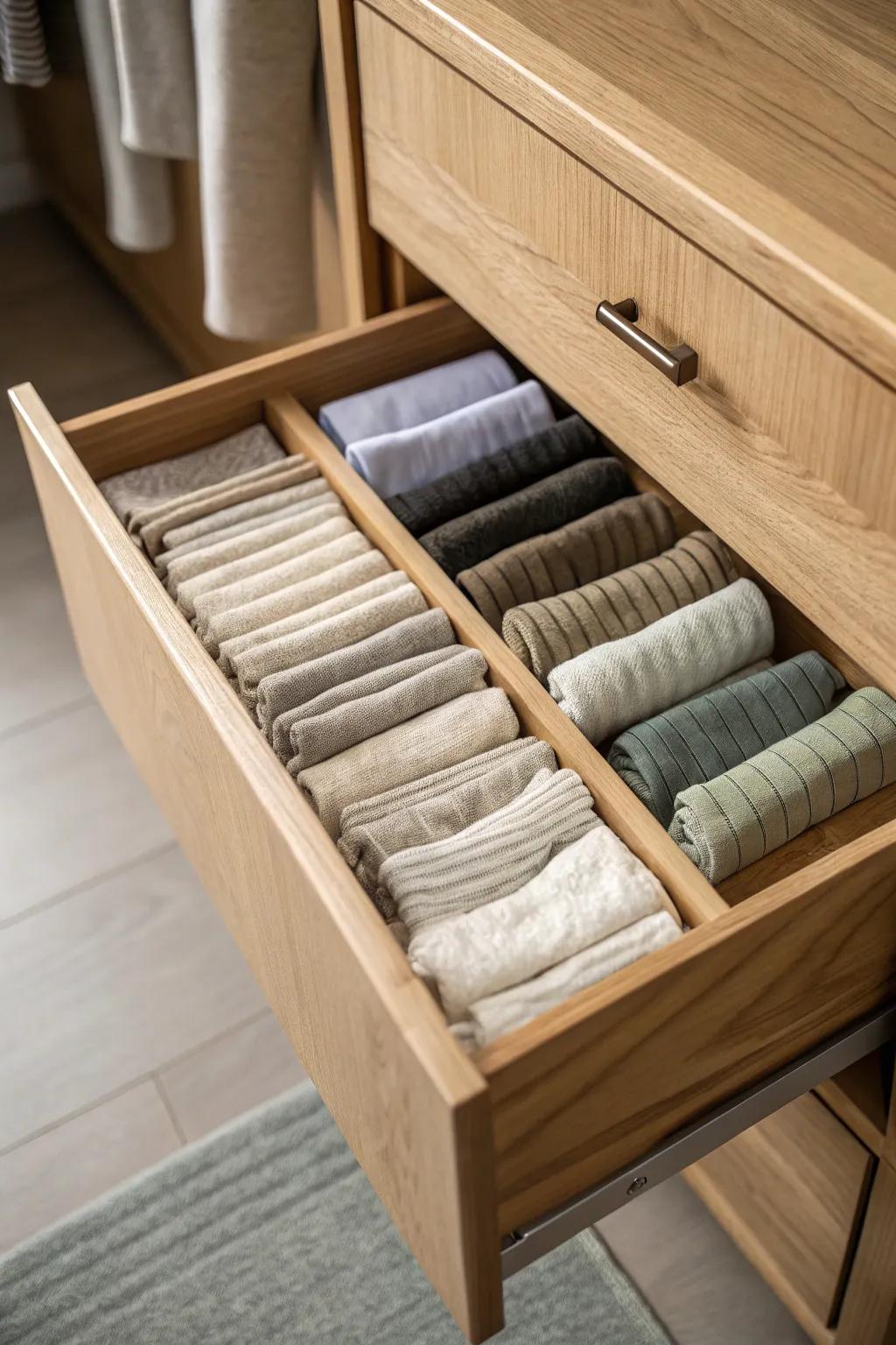 Elevate your sock storage with vertical organization. Discover simplicity and style with every pair!