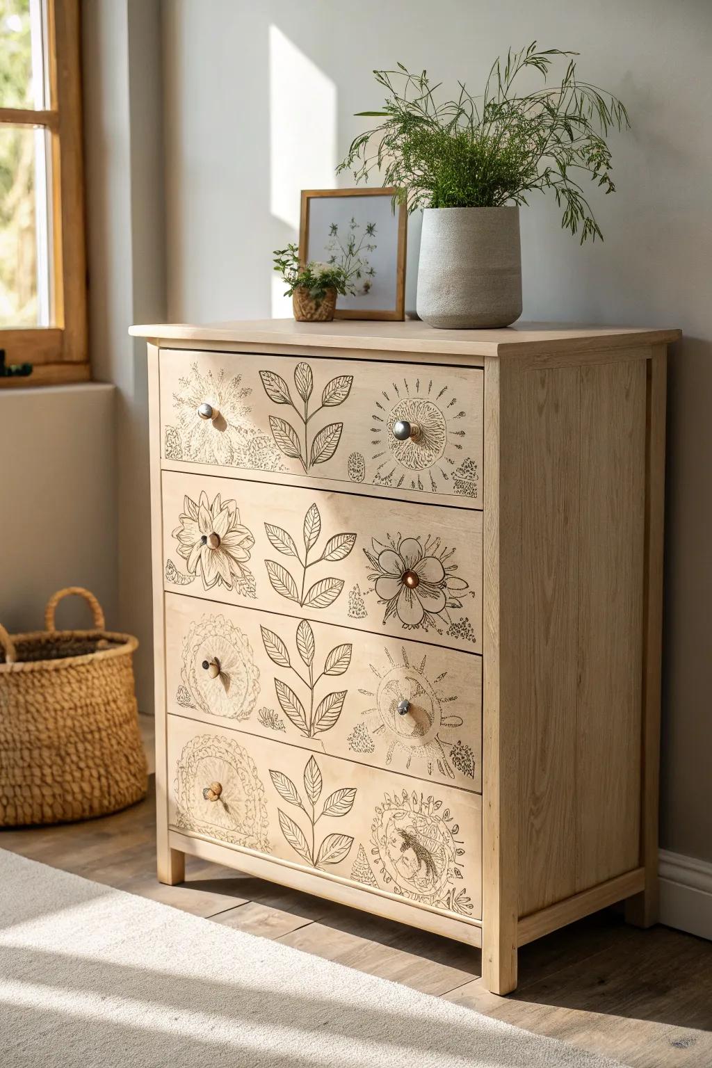 Transform your space with upcycled elegance—stamp your way to chic sophistication.