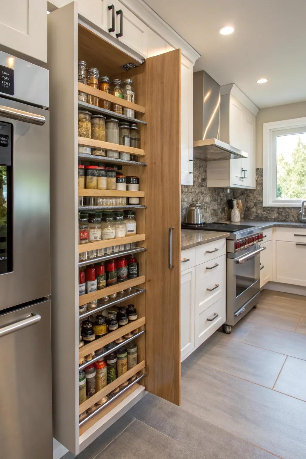 Stud space cabinets offer hidden storage for a clutter-free look.