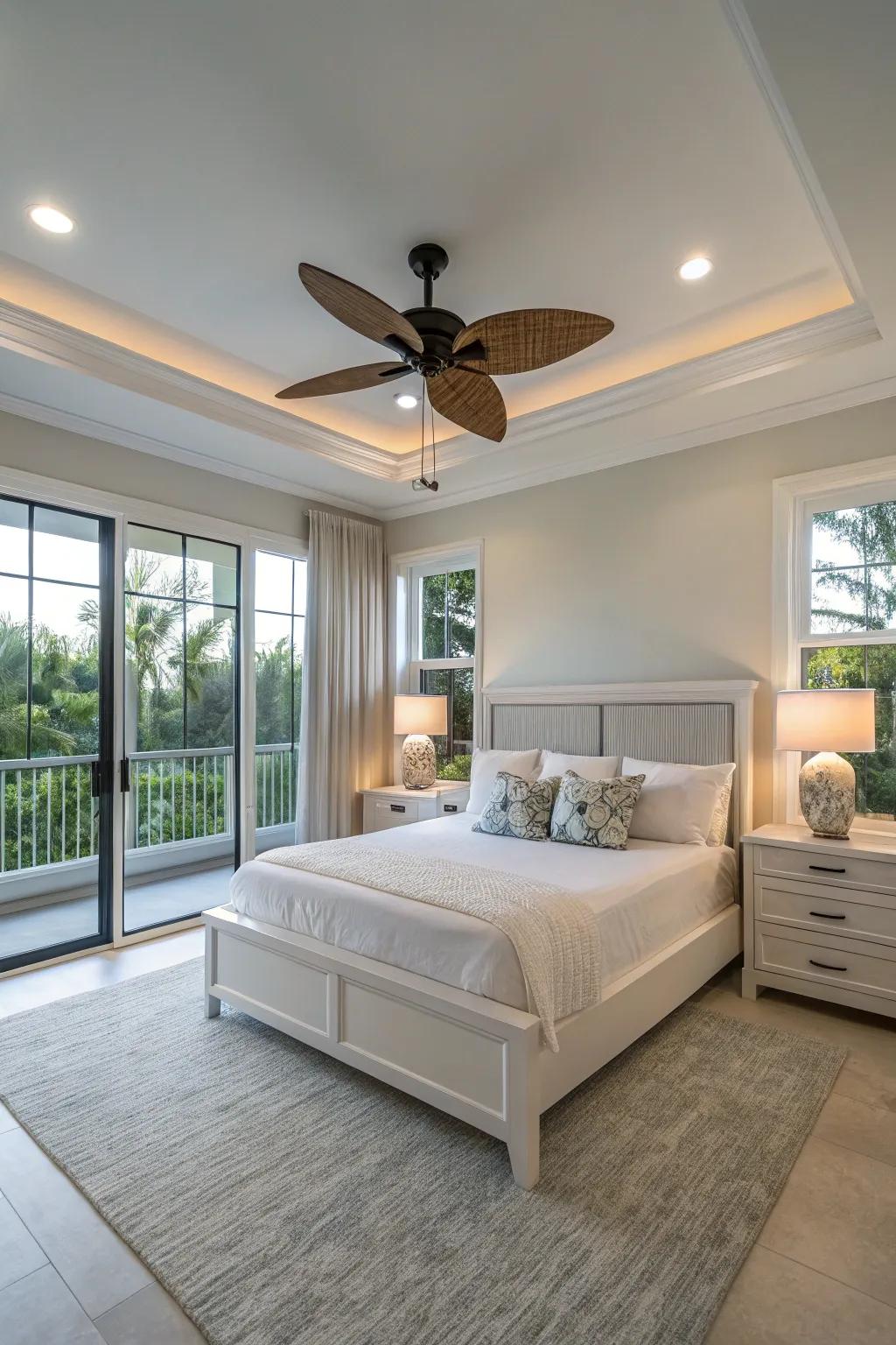 A ceiling fan is a practical and stylish way to keep cool in your summer bedroom.