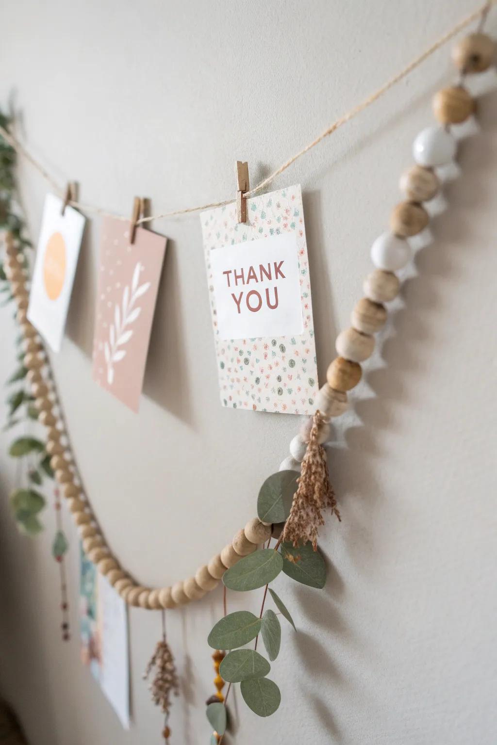 Celebrate gratitude with a stunning garland of thank you notes, adding a touch of elegance and warmth to your space.