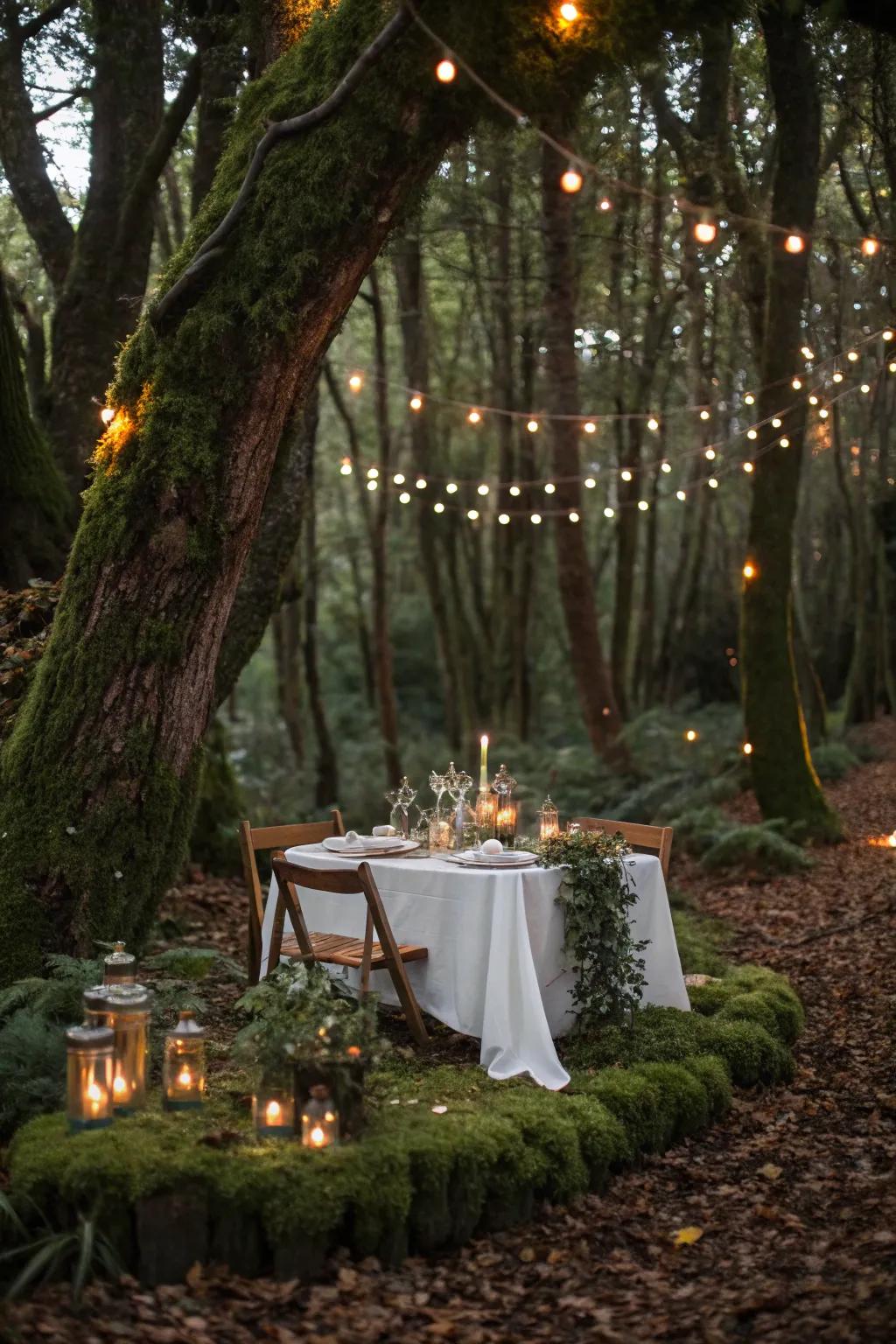 Enter a magical dining experience with an enchanted forest setting.