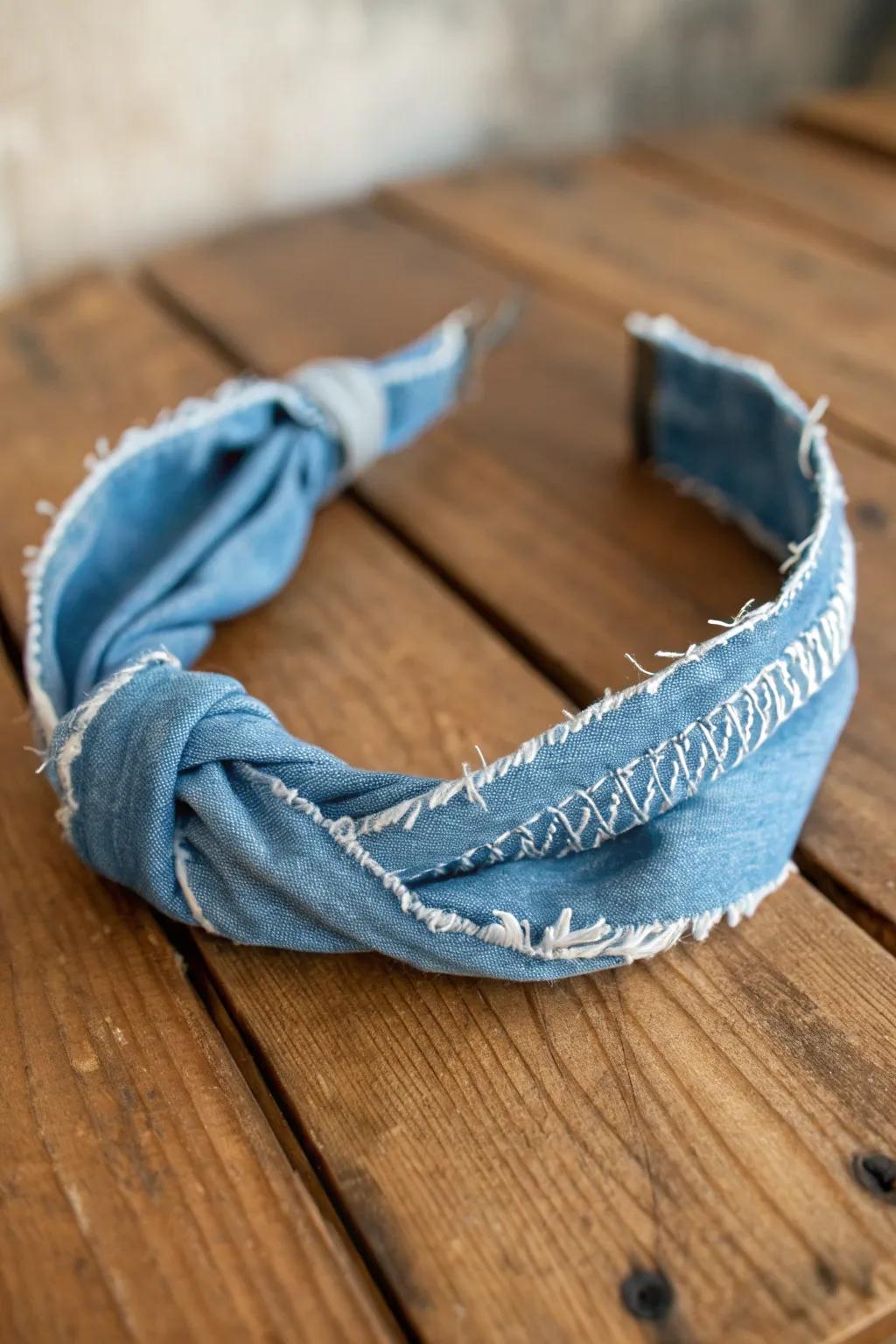 Elevate your style sustainably with chic upcycled denim headbands.