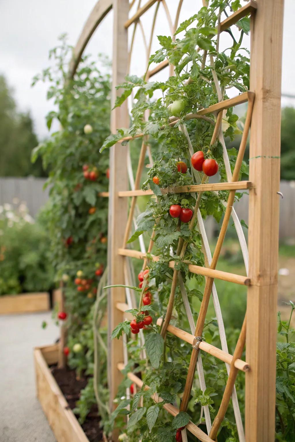 Elevate your garden game with this chic and sturdy tomato support idea. 🌿🍅