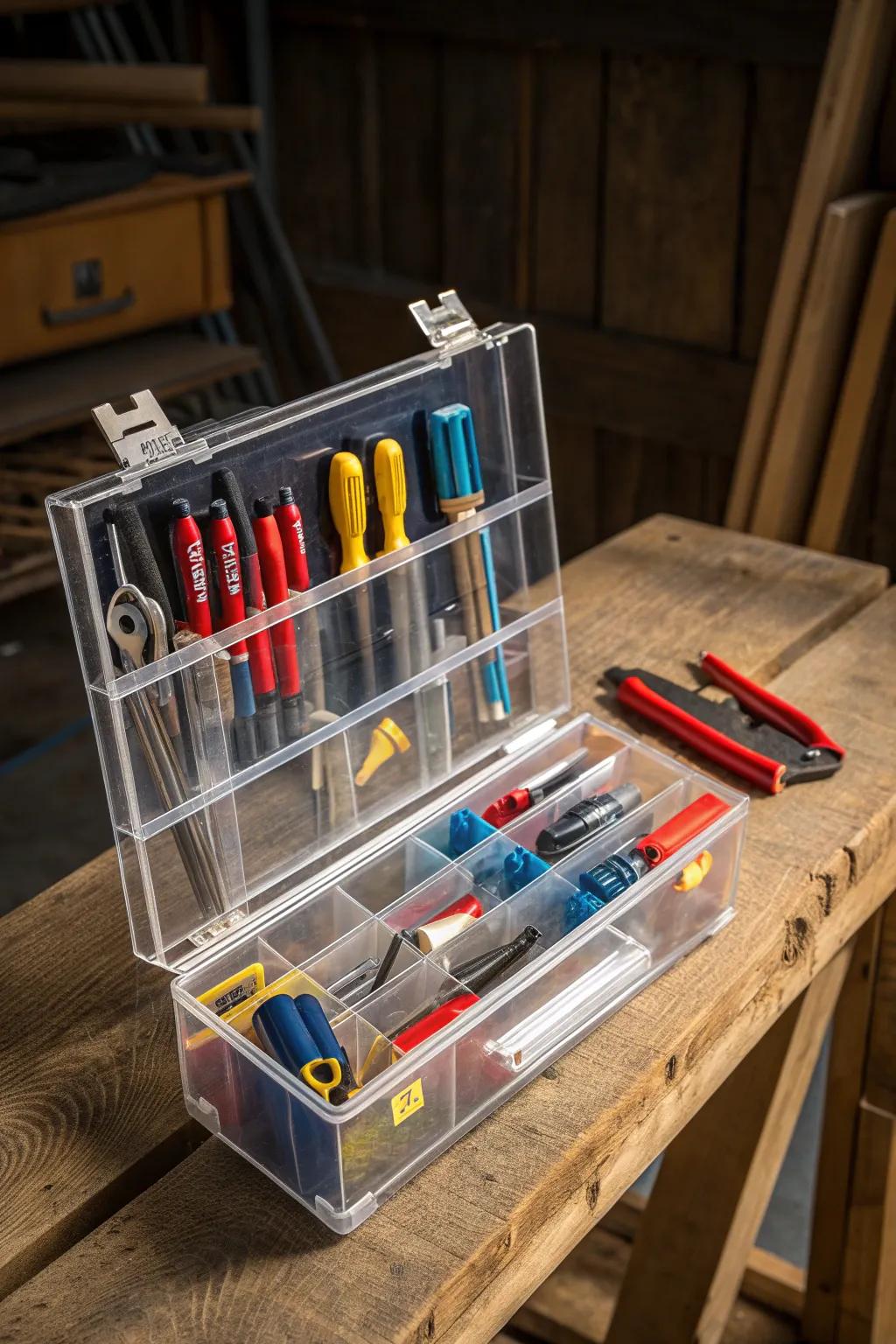 Craftsmanship in Clarity: Effortlessly find your tools with see-through storage solutions.