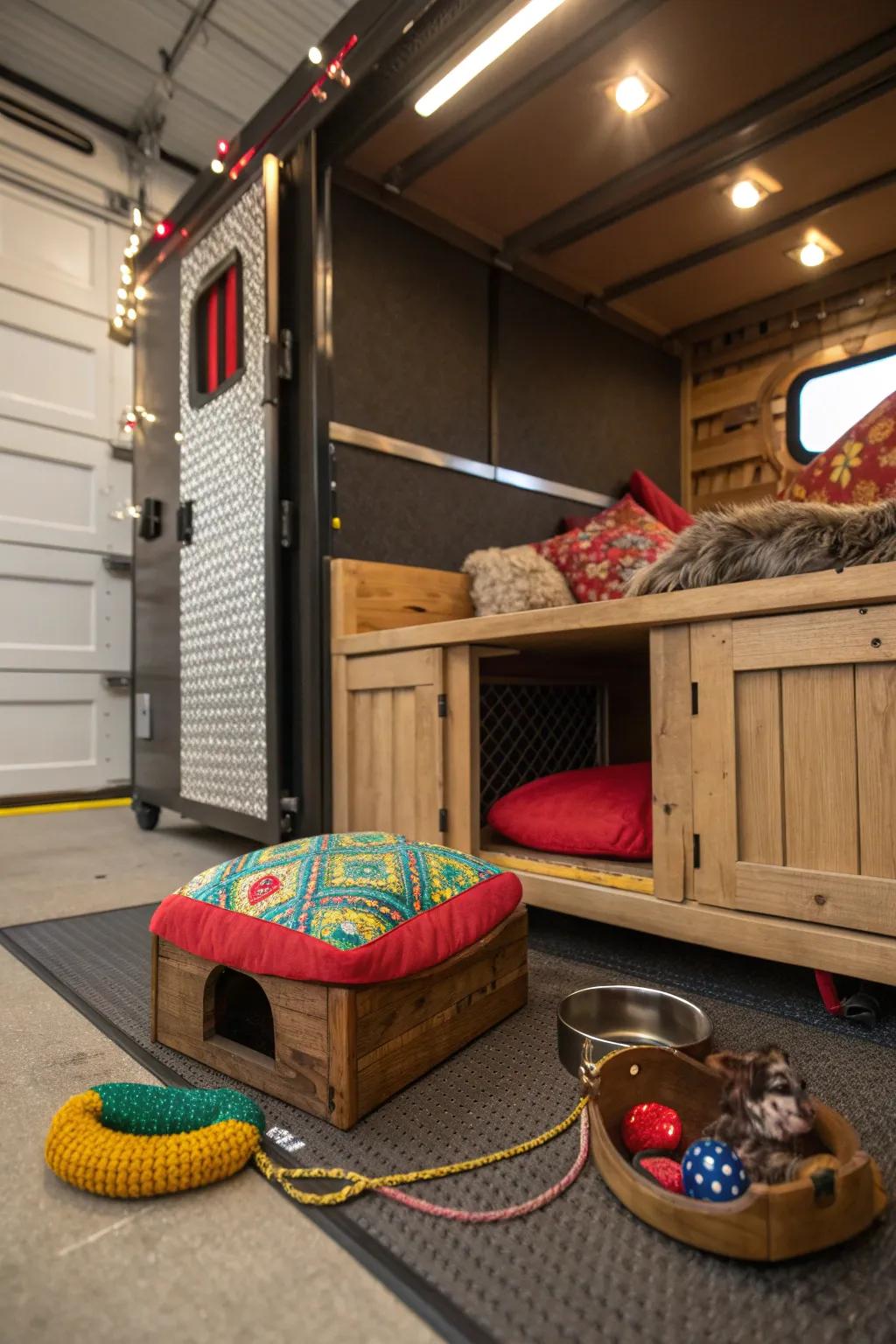 Craft the perfect pet haven in your toy hauler garage—where comfort meets craftsmanship.