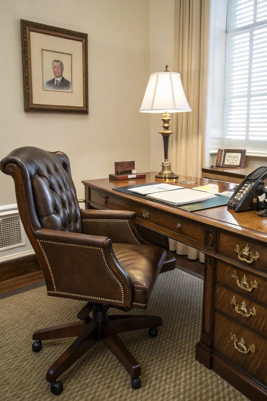 A leather chair that combines comfort with classic style.
