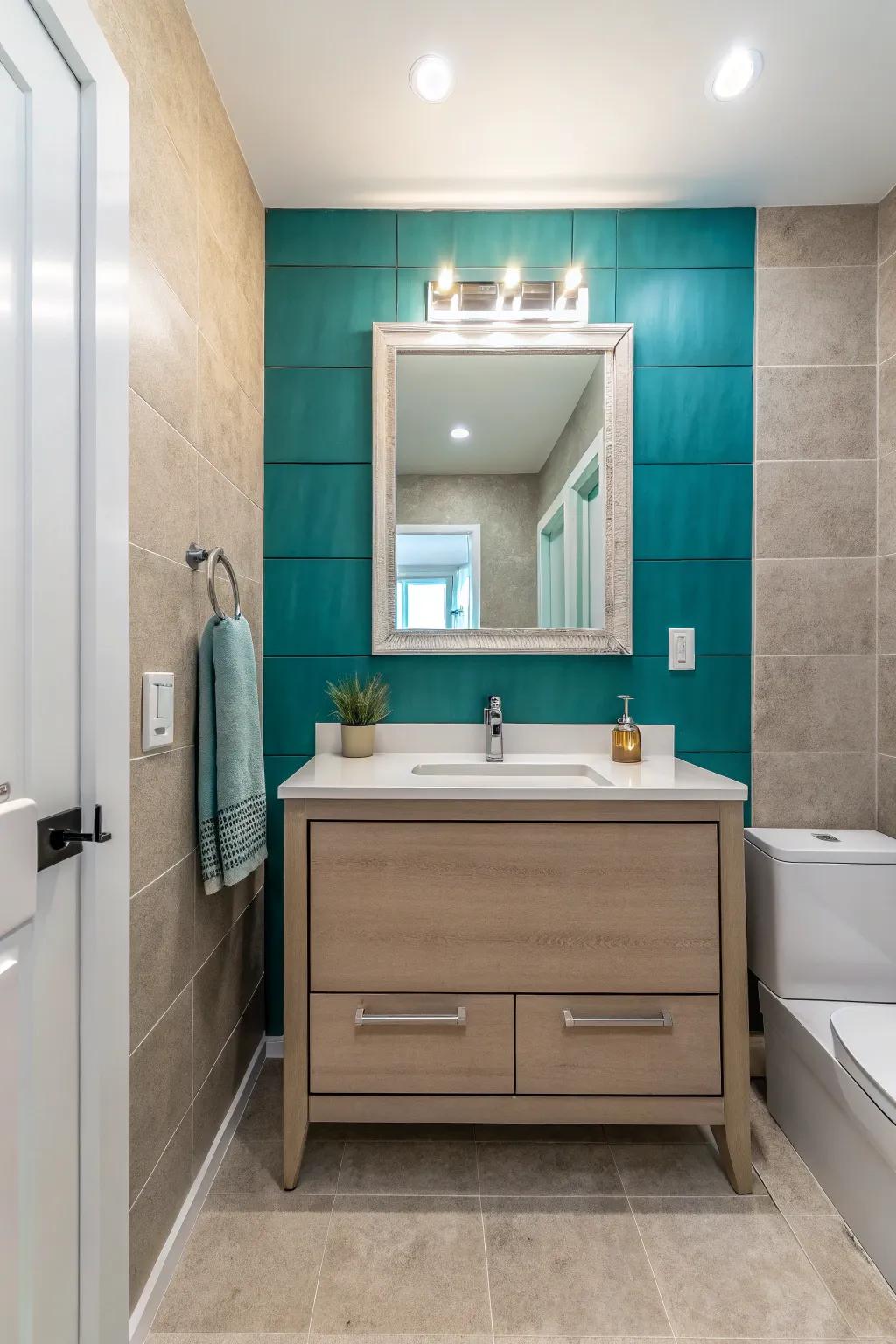 An accent wall adds a splash of personality to any bathroom.