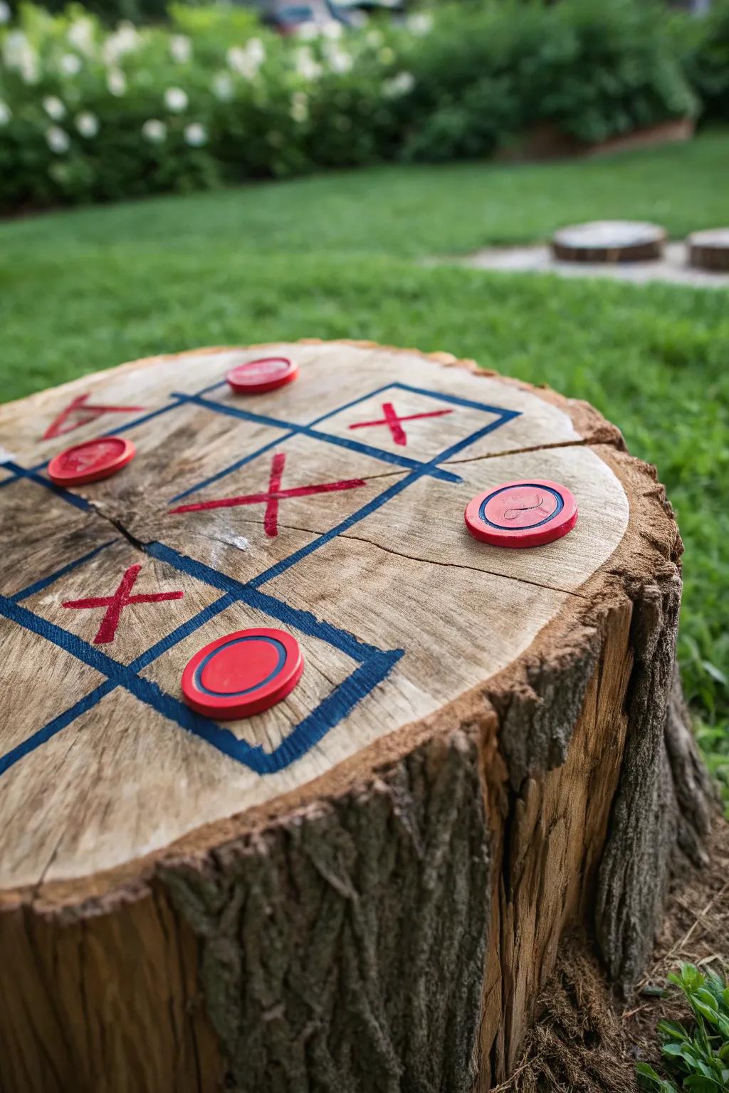 Elevate your outdoor gatherings with a handcrafted tic-tac-toe board, perfect for unplugged fun.