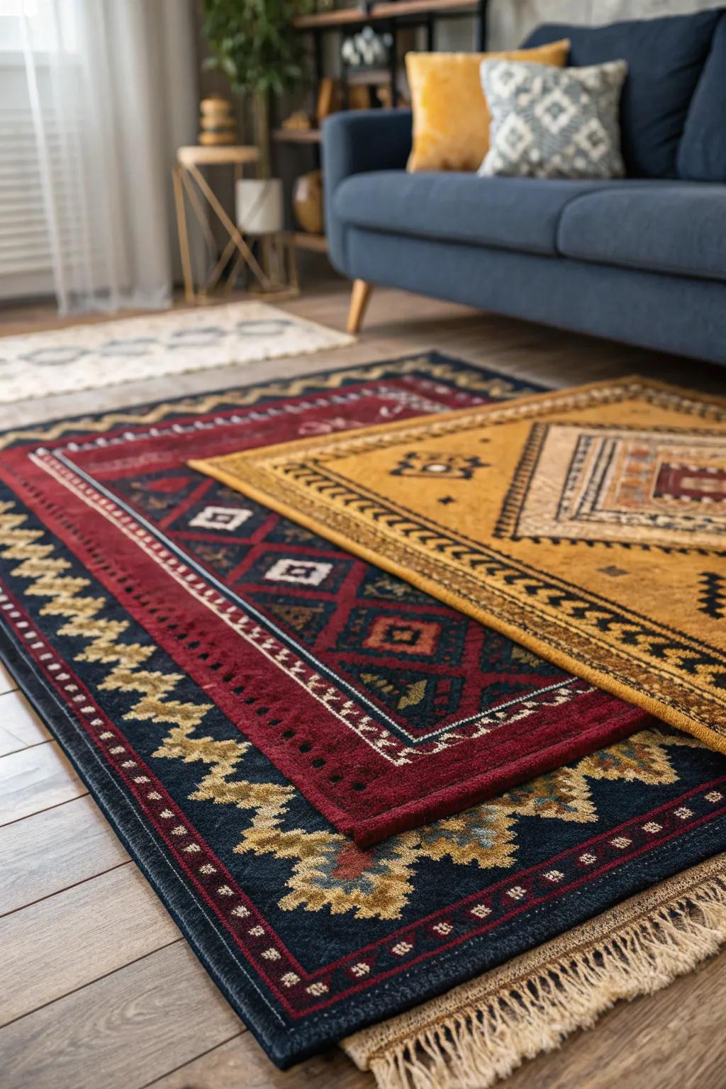 Transform your space with bold, layered rugs that seamlessly blend style and function.