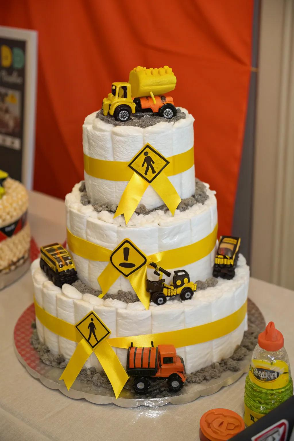 Build dreams with this Construction Zone Diaper Cake – where creativity meets craftsmanship.