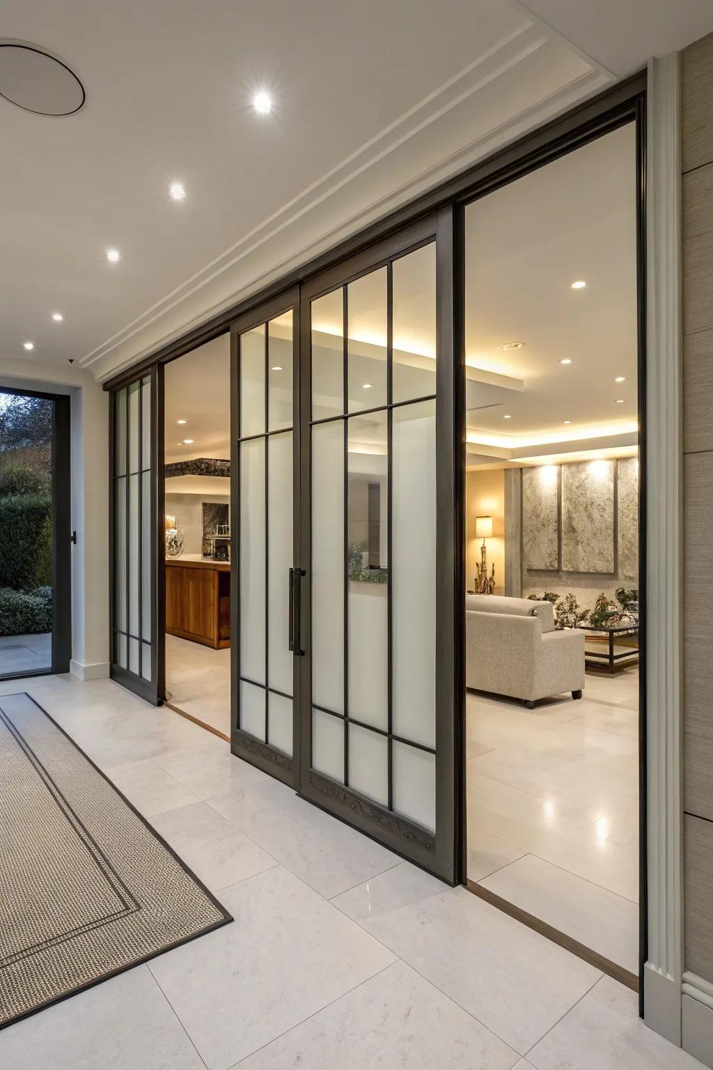 Sliding doors can elegantly transform and partition spaces.