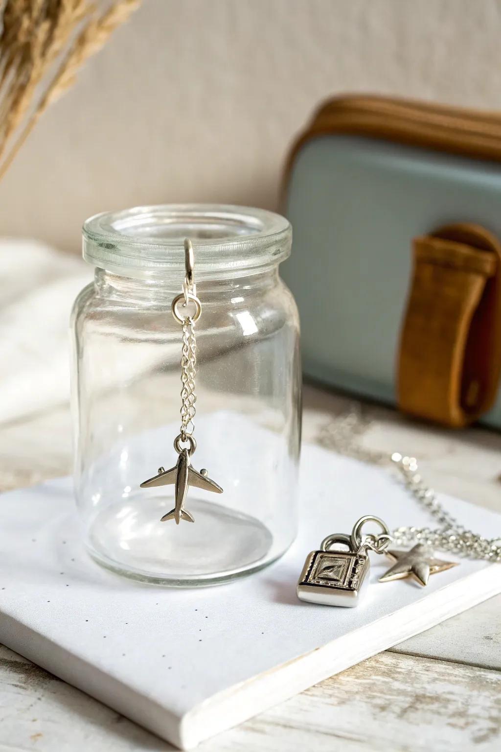 Add a touch of wanderlust with charming travel-themed details for your vacation fund jar.