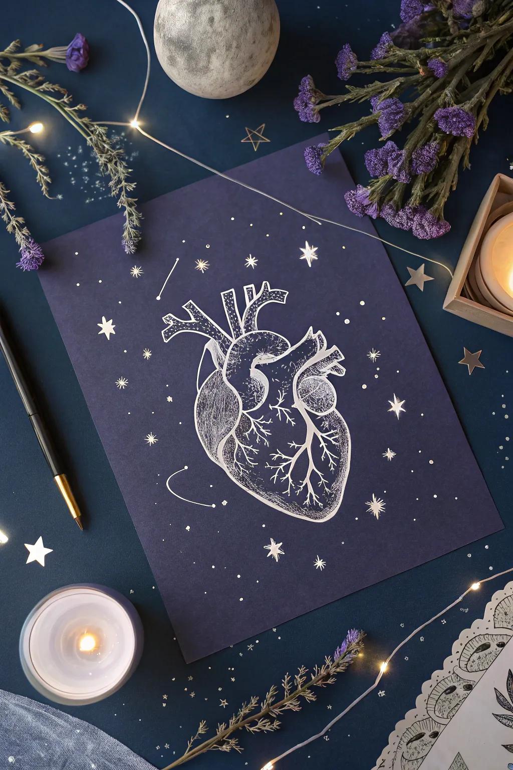 Explore the cosmos of love with this enchanting interstellar design. Perfect for those who dream beyond the stars.