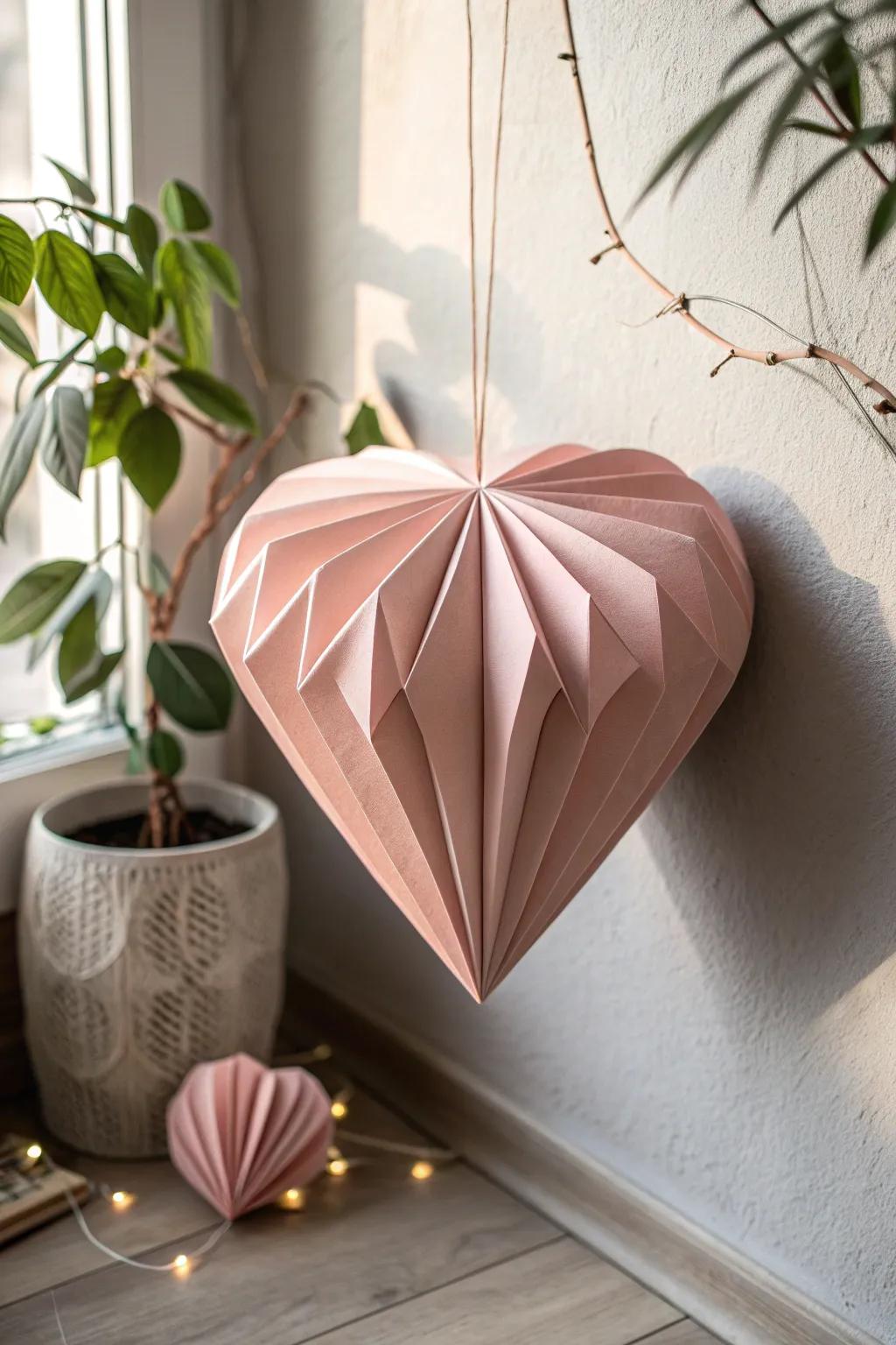 Transform your space with the artful simplicity of 3D paper heart sculptures, a perfect blend of Scandinavian elegance and Boho warmth.