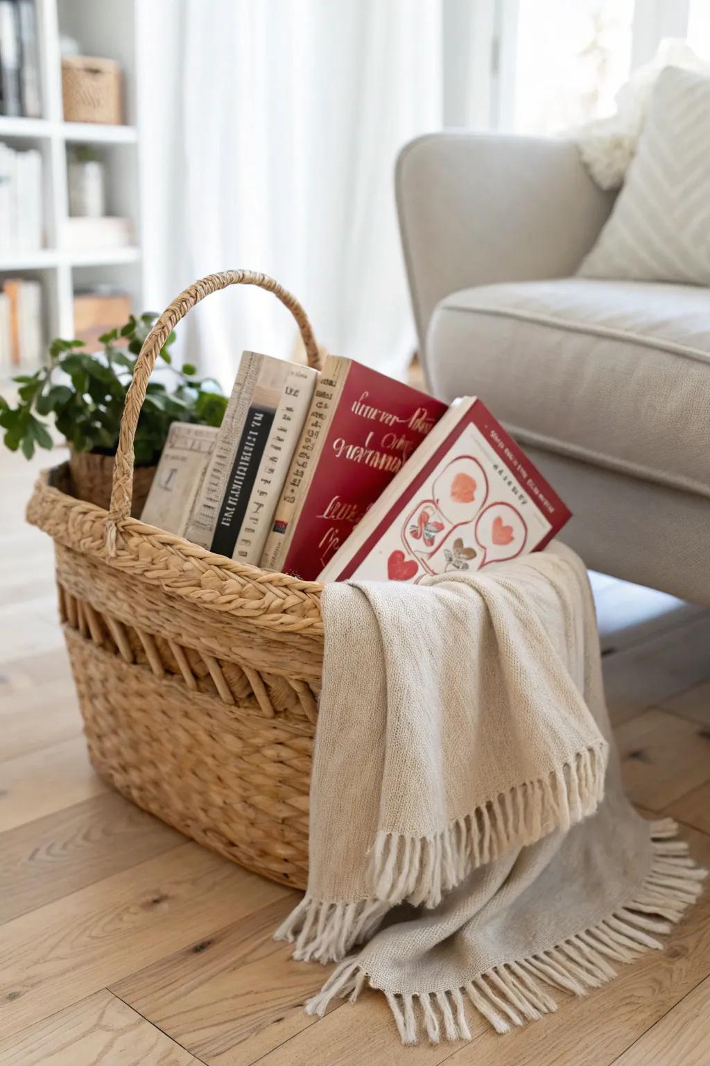Surprise your bookworm with a cozy Valentine's Day basket that speaks volumes of love and simplicity.