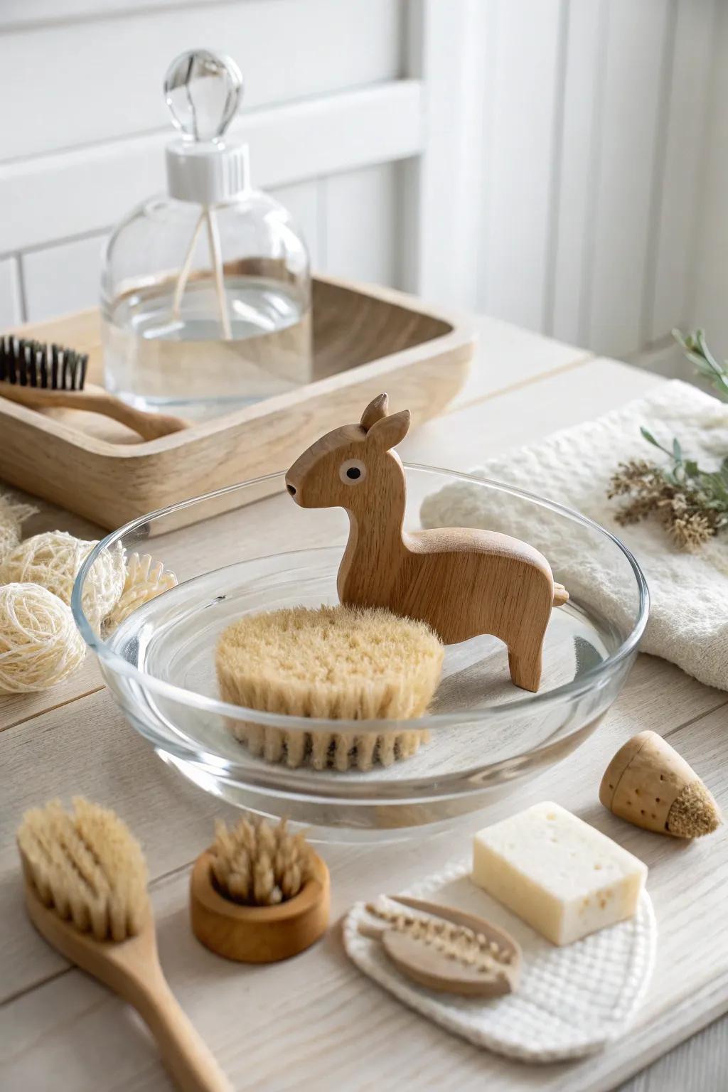 Discover the joy of caring with this minimalist animal washing station. Perfect for little hands and curious minds!
