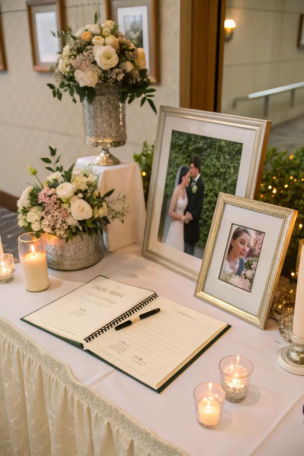 Create an interactive memory with a guest book photo display.