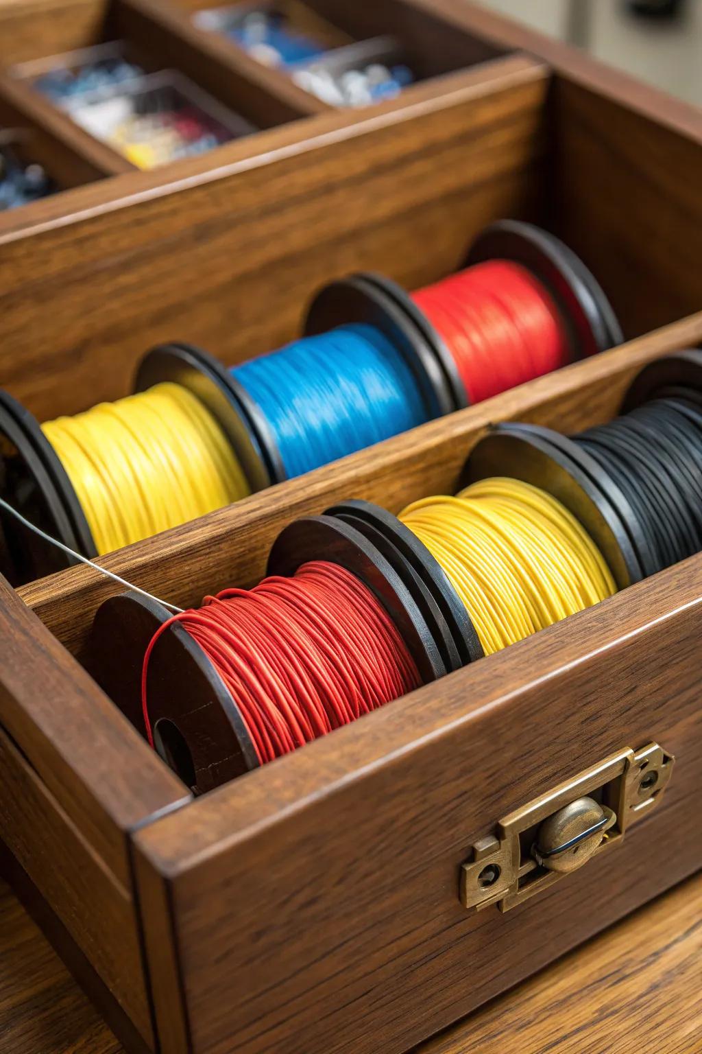 Masterful Organization: Keep your spools tidy and stylish with handcrafted drawer inserts.