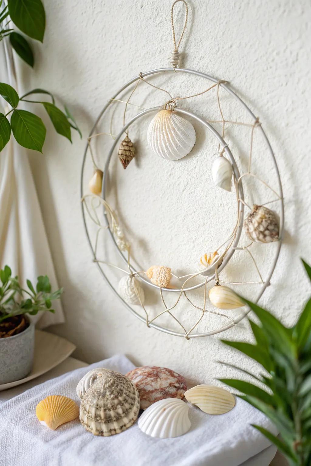 Embrace the serene beauty of the seaside with this elegant seashell wreath, perfect for bringing a touch of summer into your home all year round.