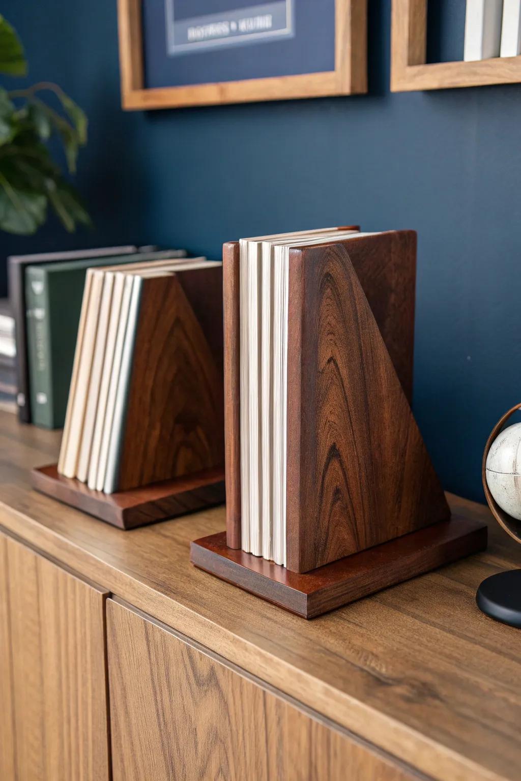 Elevate your bookshelf with these handcrafted minimalist wooden bookends, where sophistication meets craftsmanship.