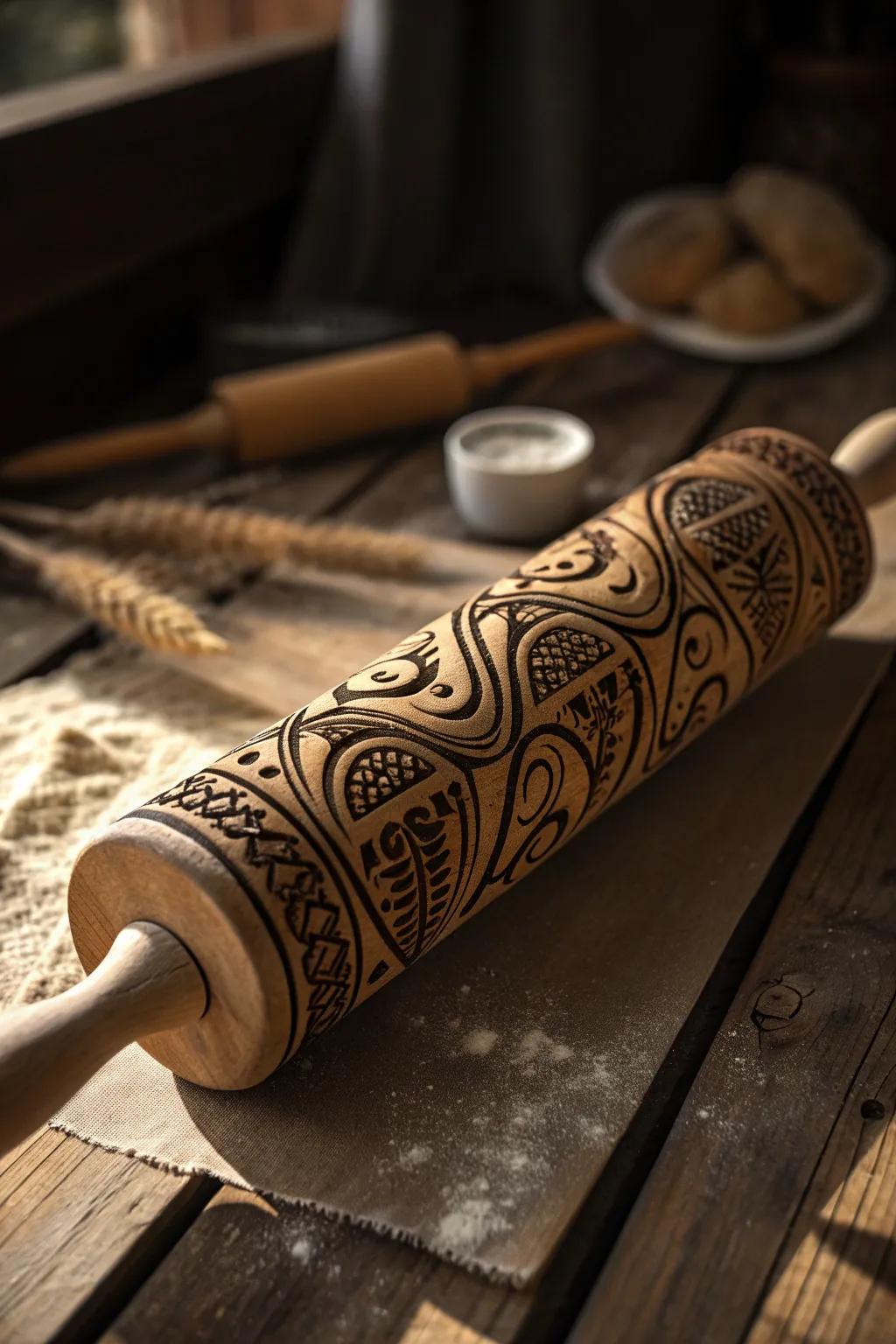 Elevate your baking with artisanal engraved rolling pins that turn dough into a work of art.