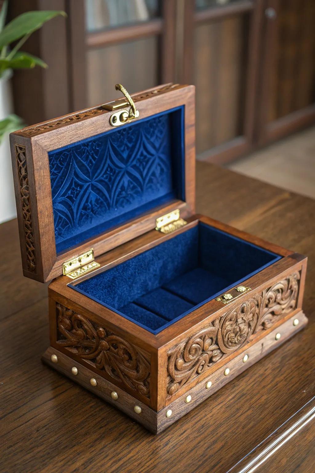 Discover the art of craftsmanship with this custom jewelry box, where every detail tells a story.
