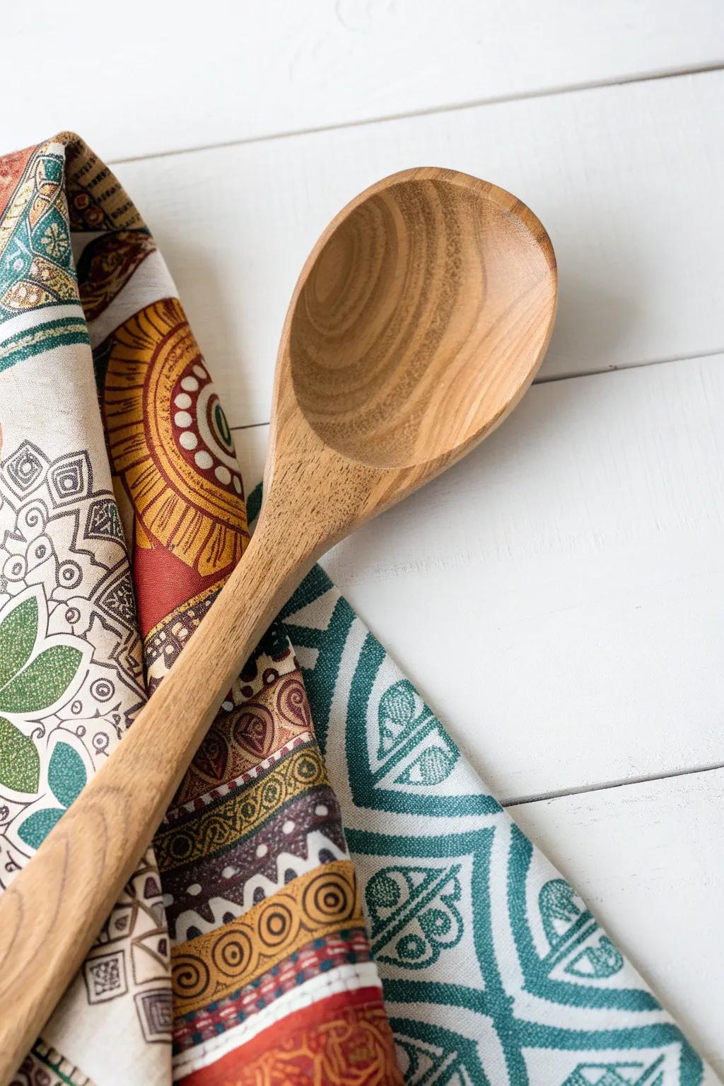 Add a Boho-Chic touch to your kitchen with these fabric-covered wooden spoons. Perfectly blending minimalism with creativity!