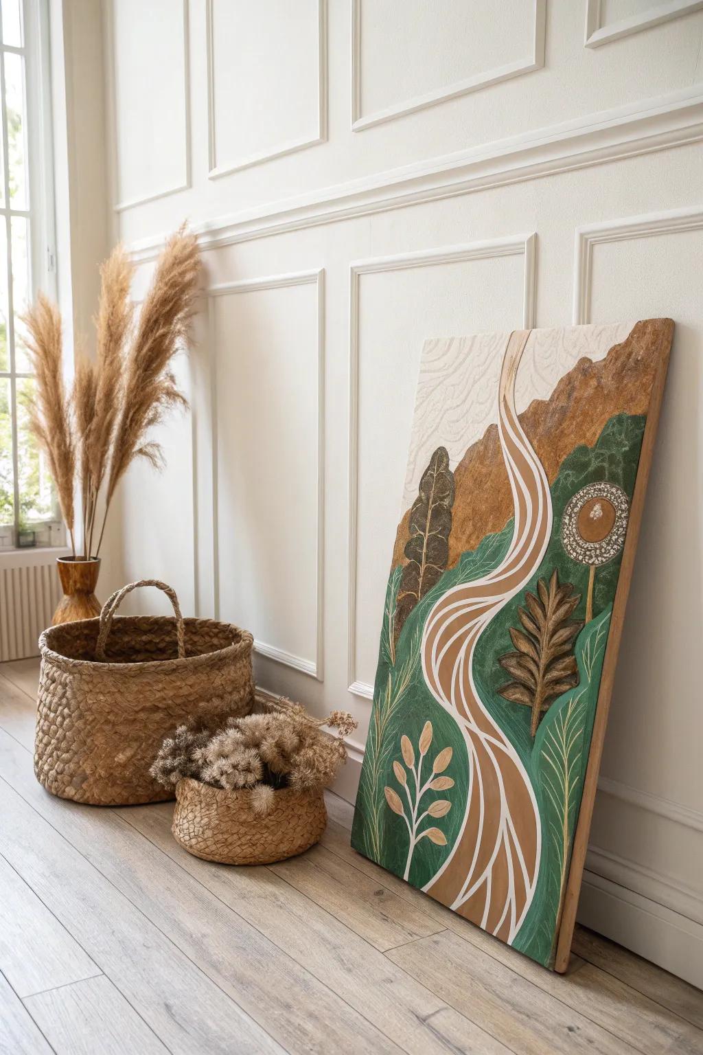 Find tranquility in nature's hues with this earthy canvas masterpiece, perfect for a serene sanctuary.