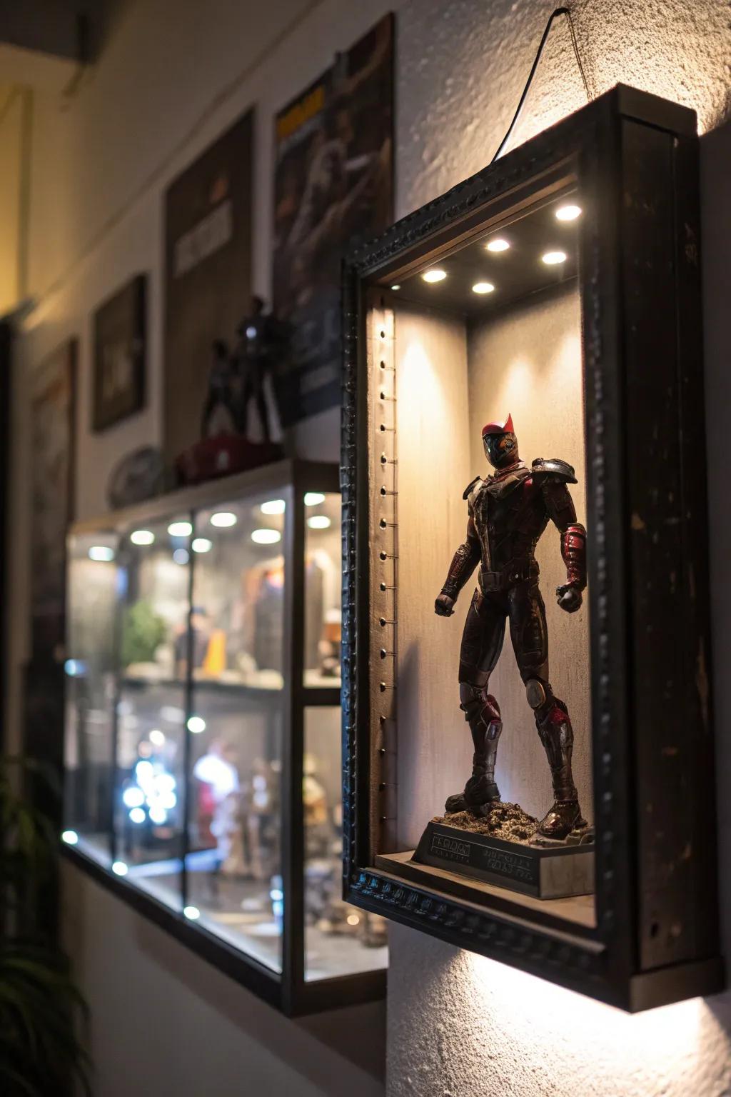 Shadow boxes highlight individual figures with style.