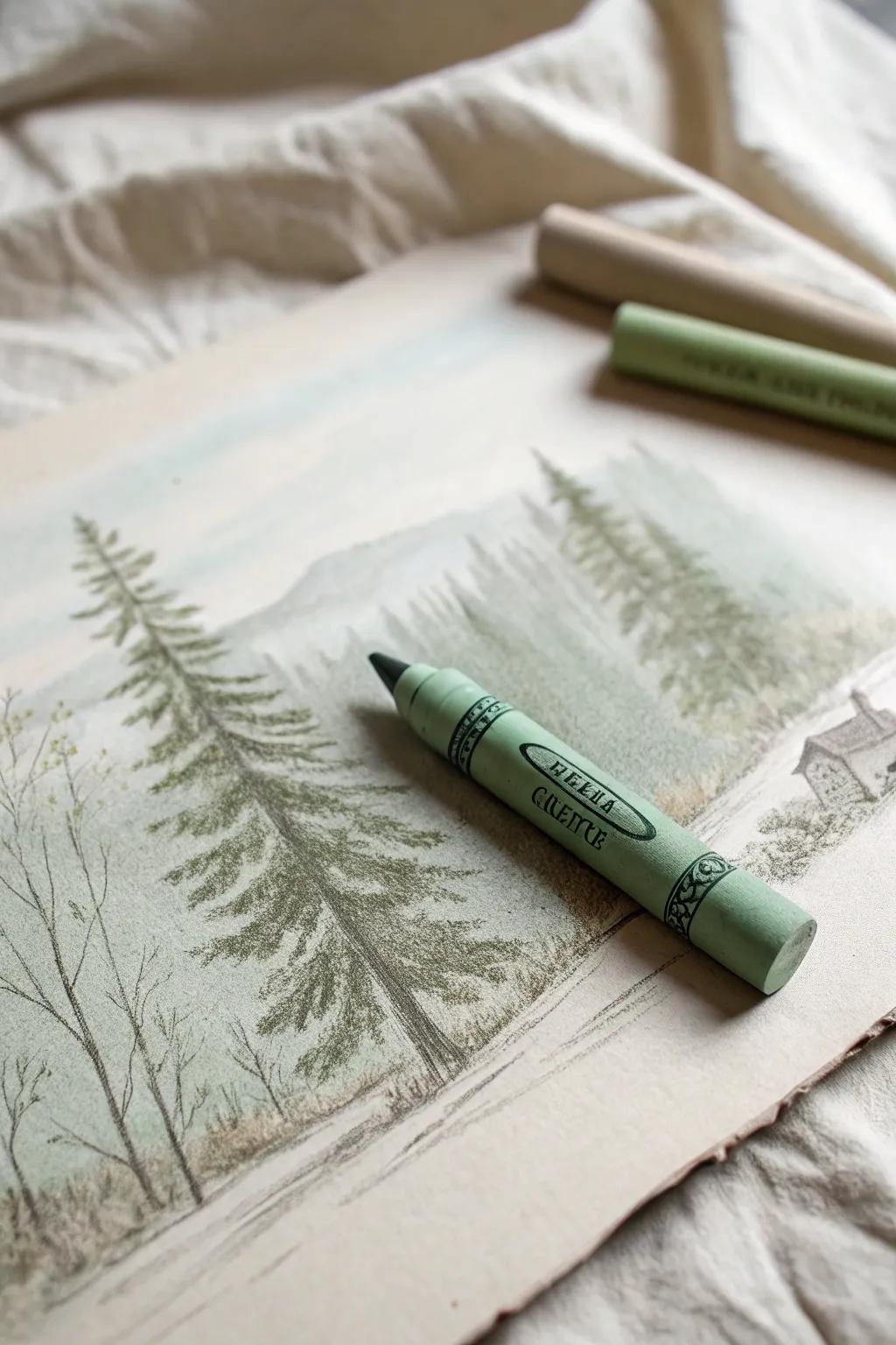 Transform your landscapes with texture: a pastel journey through a serene forest.