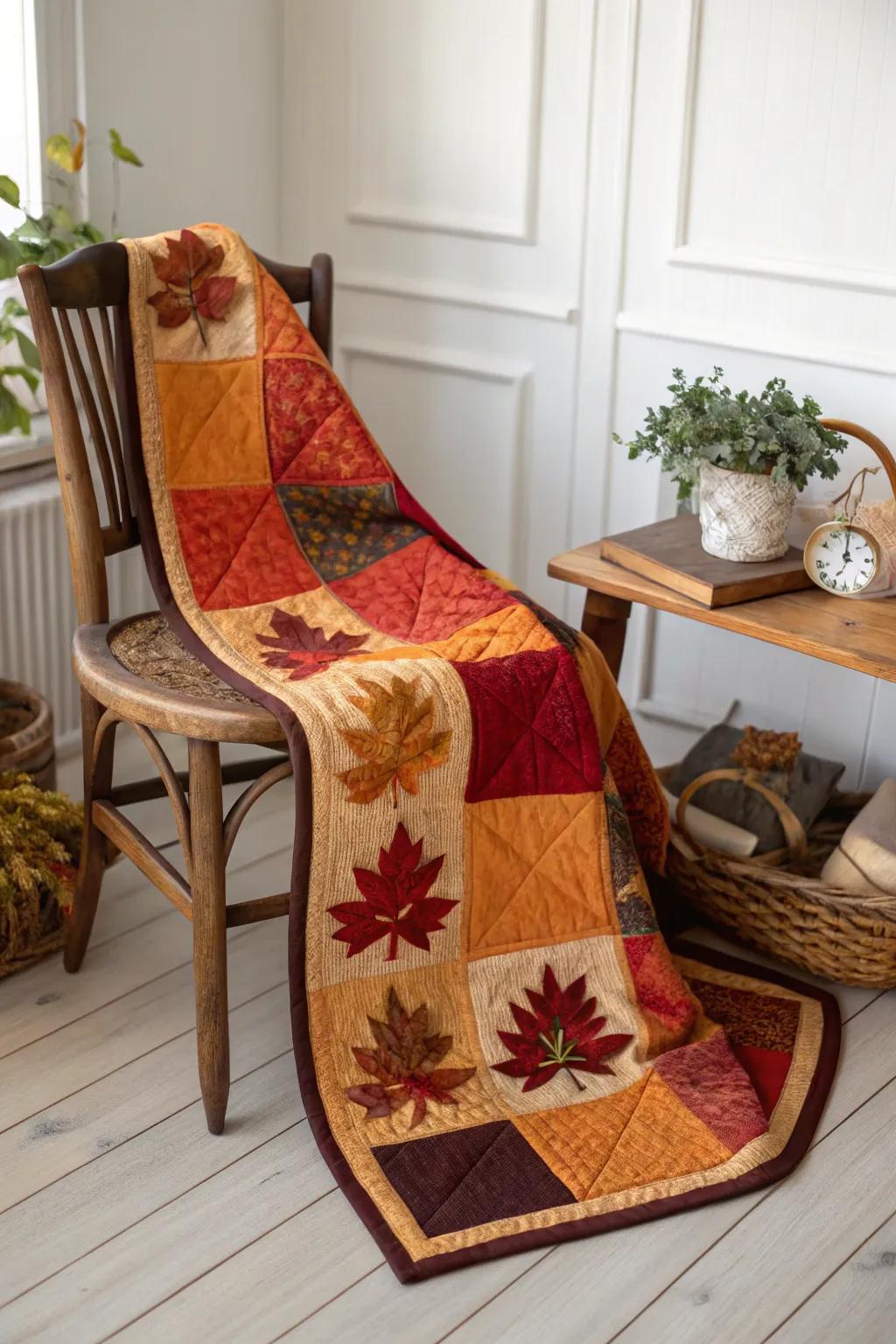 Embrace the warmth of autumn with a quilt that captures the season's splendor. 🍂 #ArtQuilt #SeasonalSplendor