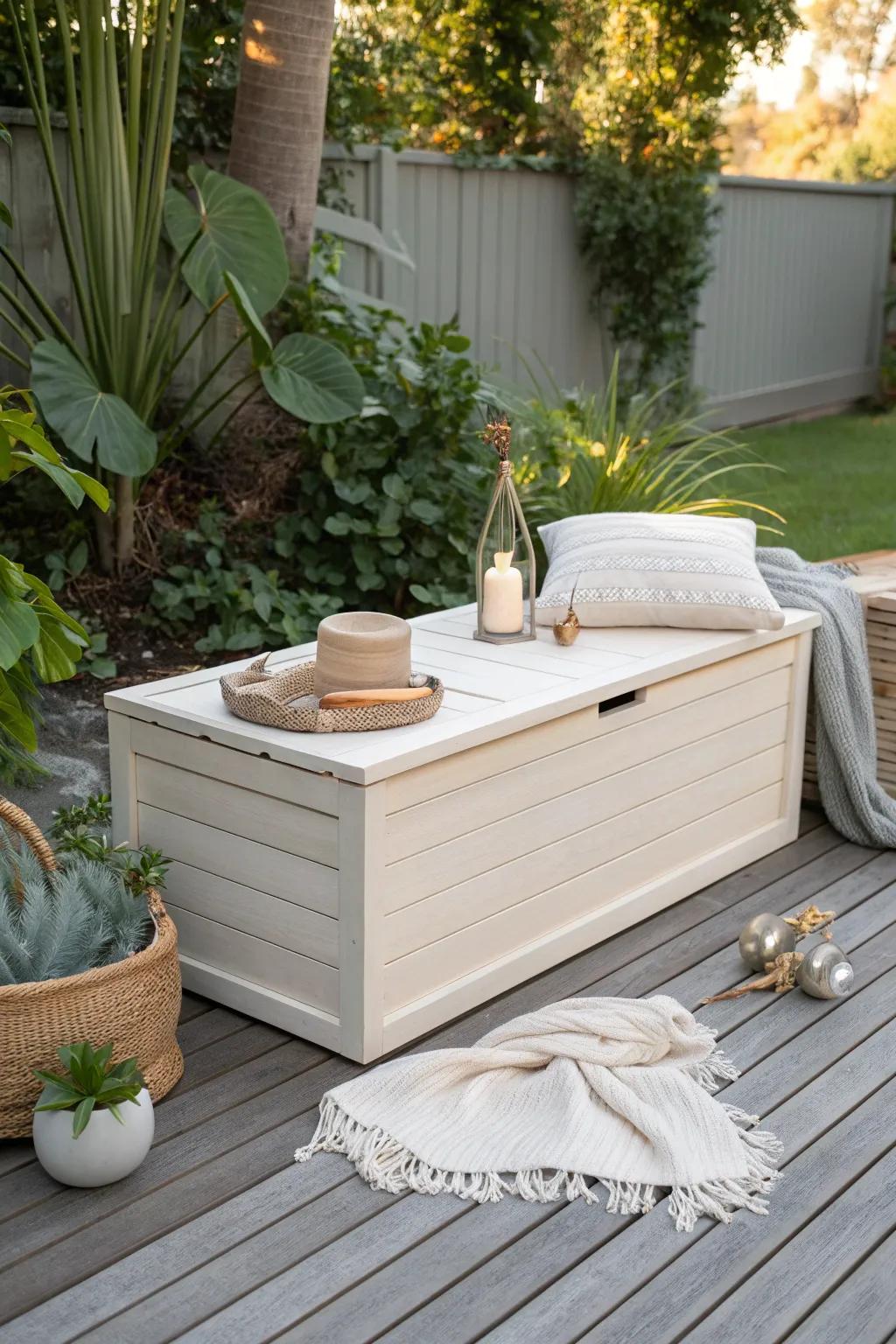 Discover the elegance of simplicity with this minimalist deck box, blending seamlessly into your outdoor retreat.