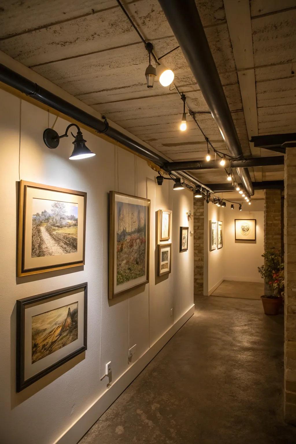 Dedicated lights turn art into focal points.