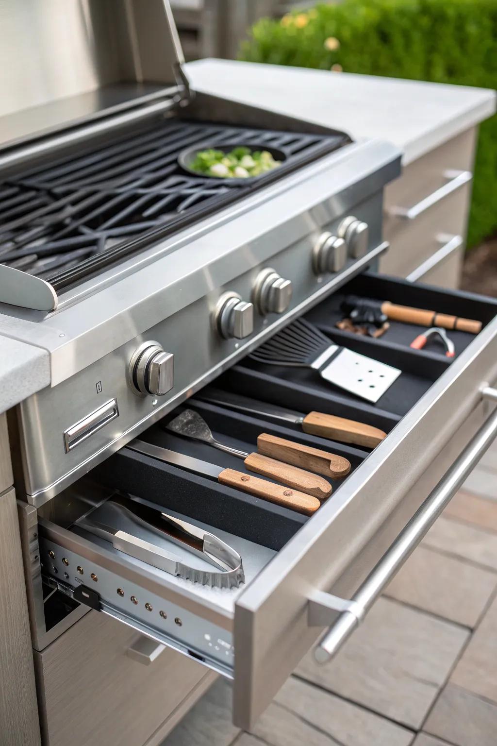 Elevate your grilling game with these stylish under-grill drawers, the perfect blend of form and function.