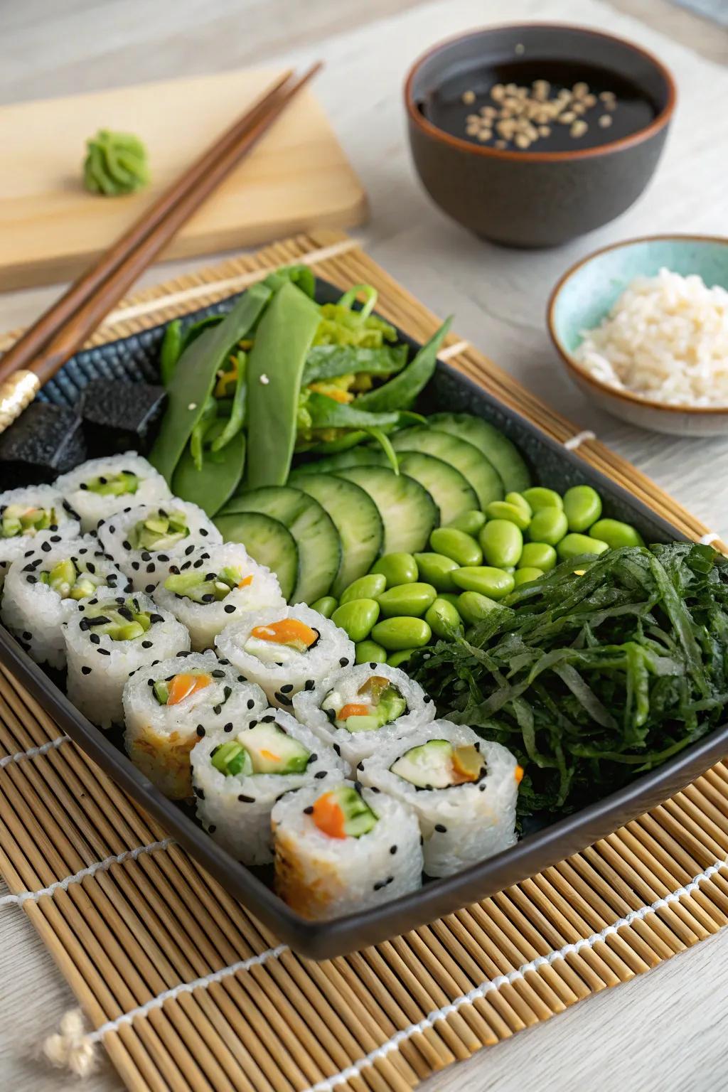An Asian fusion platter offering exotic flavors to explore.