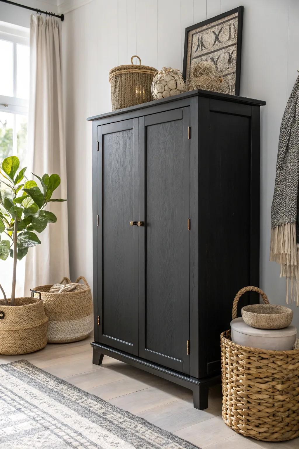 Transform your space with a chic black cabinet makeover that blends sophistication with minimalist charm.