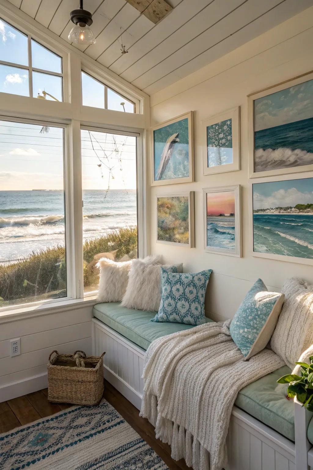Ocean-inspired artwork adds a seaside escape.