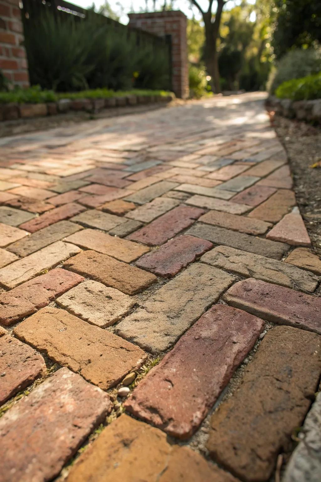 Embrace timeless elegance with a rustic vintage brick driveway.