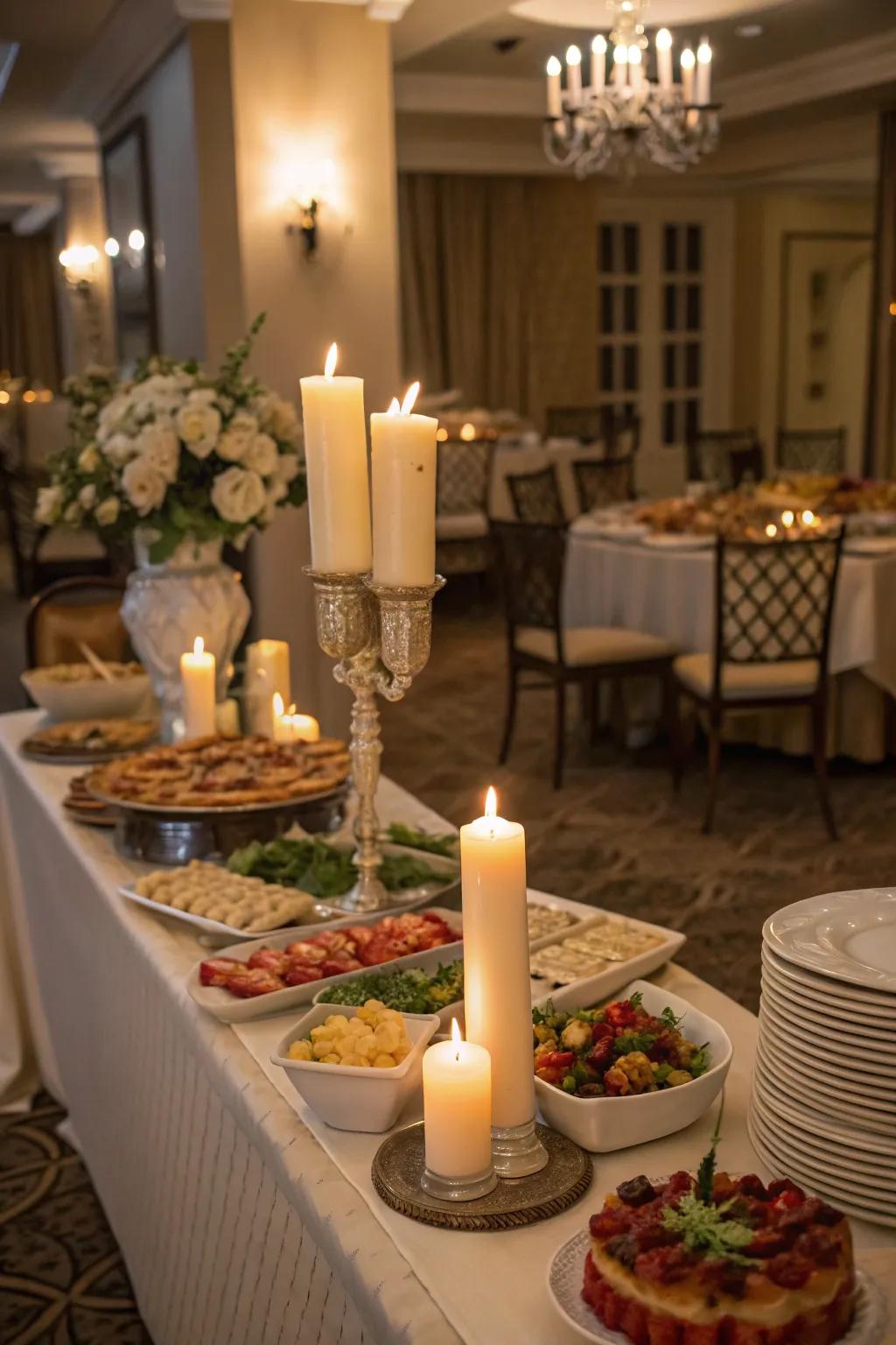 Candles provide a warm, inviting glow to your buffet.