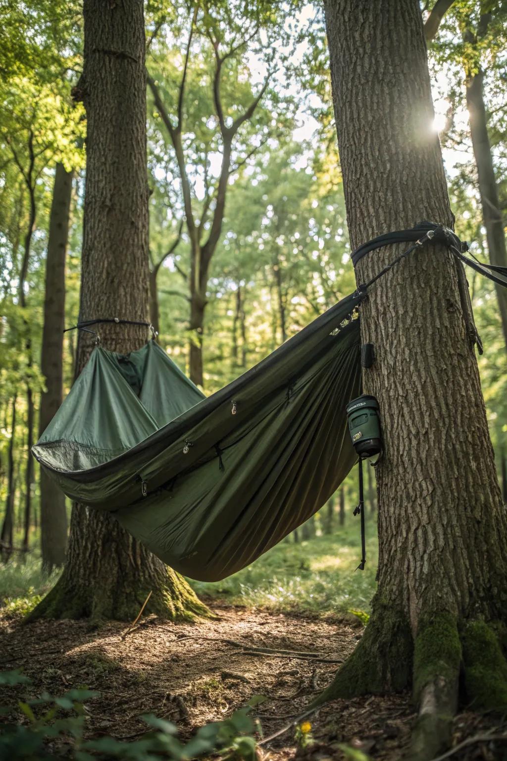 Embrace nature's cradle with a perfectly hung hammock under the stars.